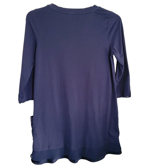 LOGO Lori Goldstein M LS Pockets Blue Chiffon Trim Long Jersey Tunic Blouse - Picture 8 of 8